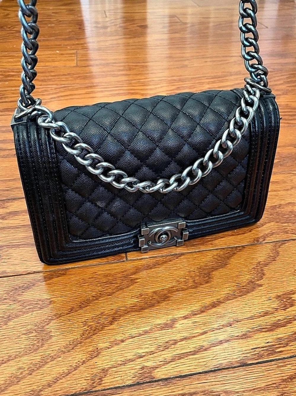 Boy Flap Bag Medium Quilted Shoulder Bag in Black